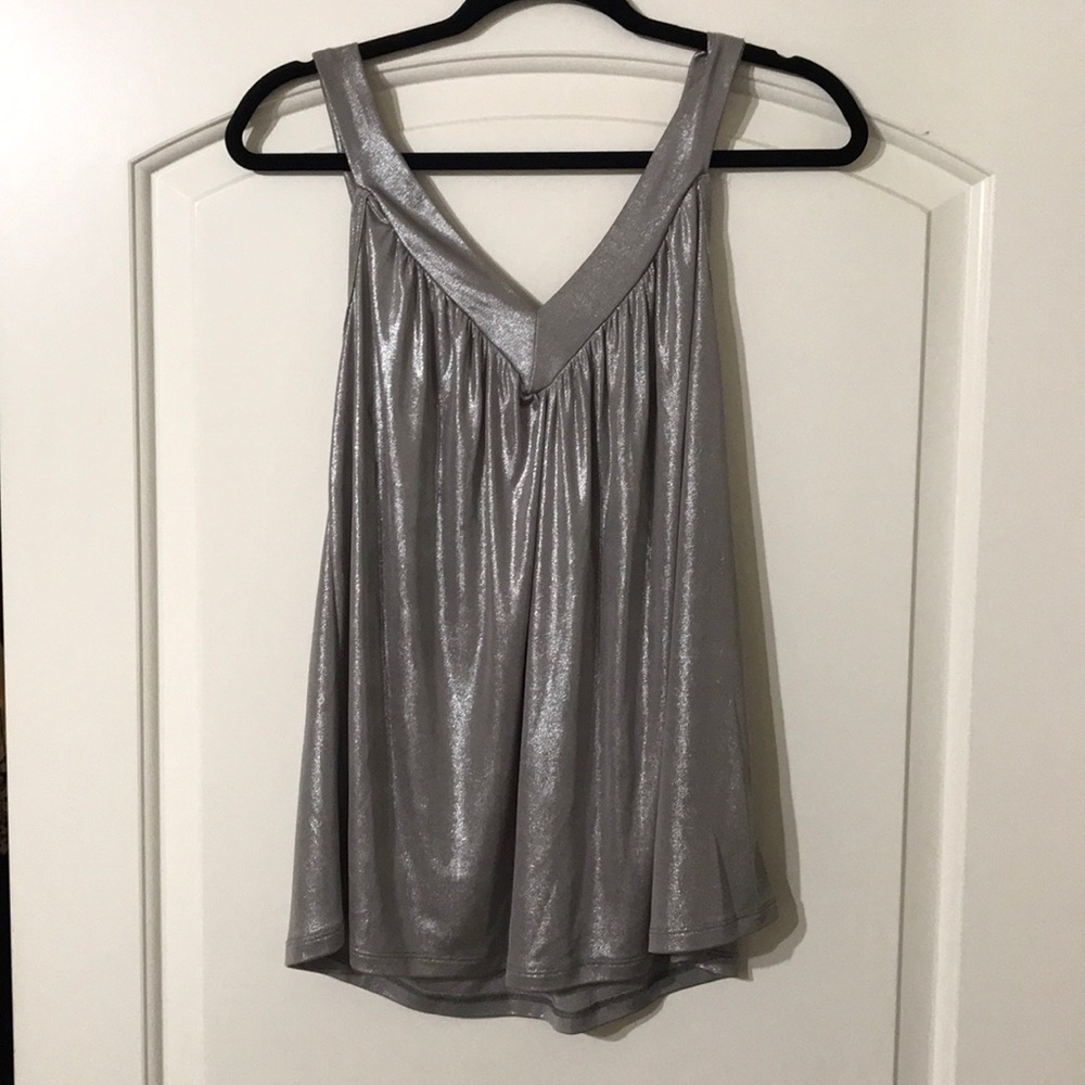 Silver metallic holiday & New Year’s flowy tank